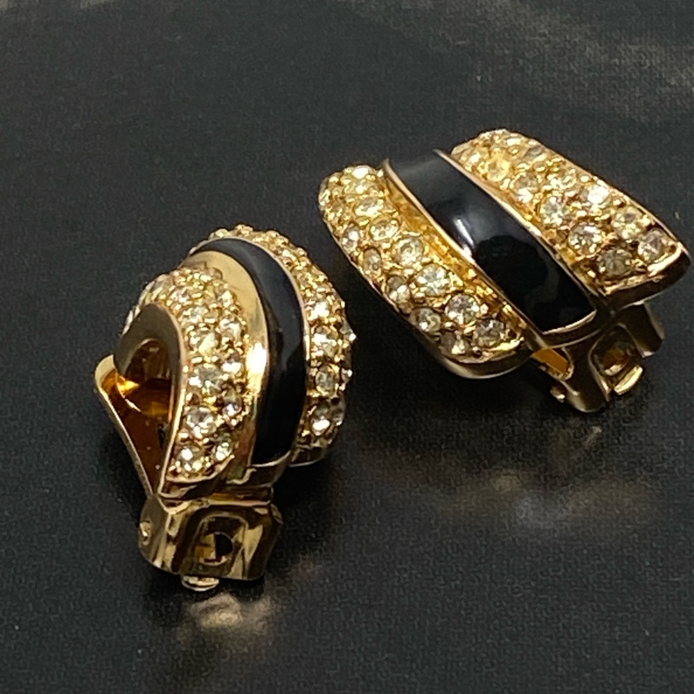 Christian DIOR Vintage earrings with crystals and black enamel - Picture 4 of 15